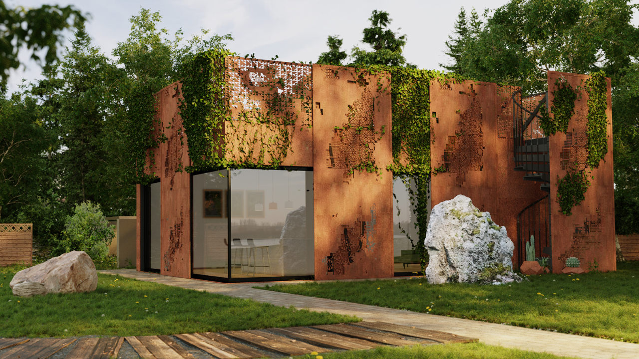 Pawilon z tarasem CORTEN - wizualizacja