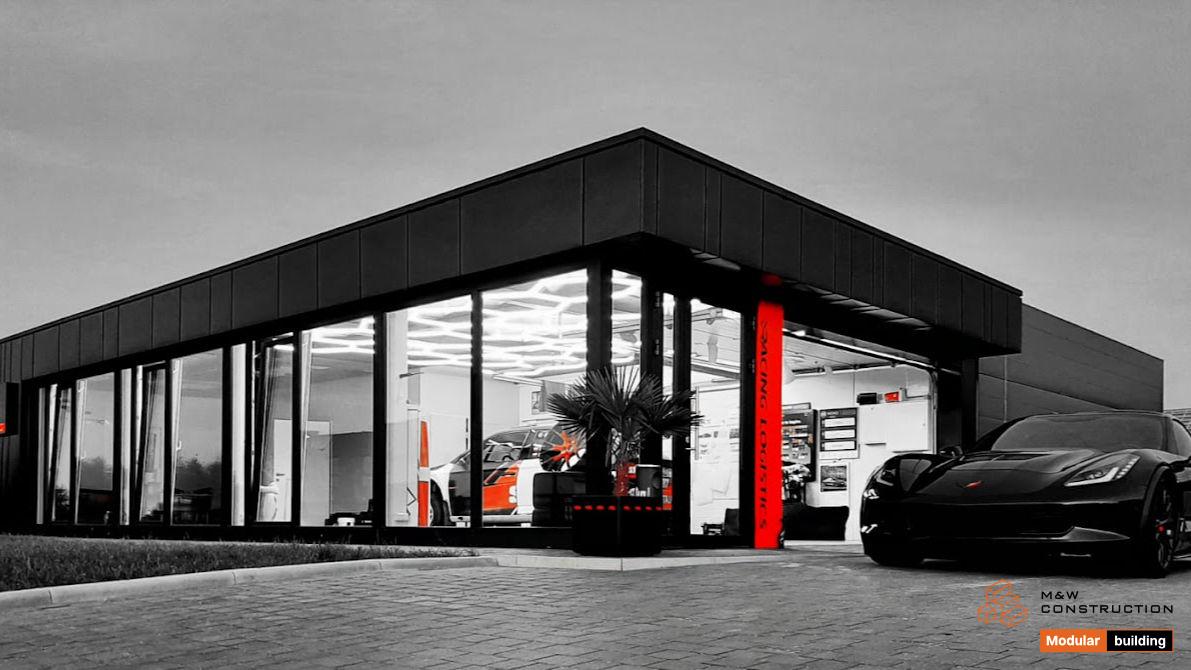 Modular pavilion for the automotive industry