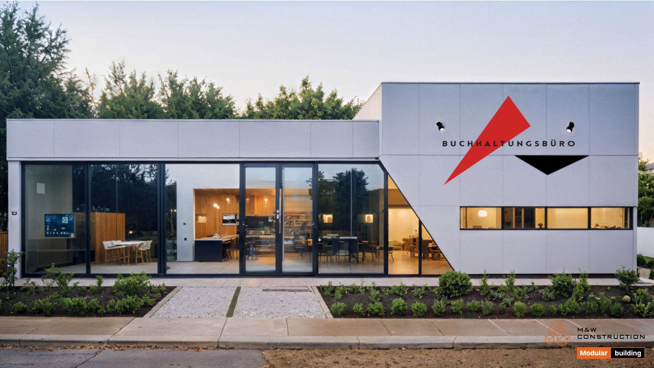 Bürogebäude 90m² mit den Abmessungen 15,0 x 6,0 x 3,2/4,0m
