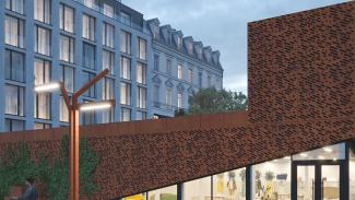 High Cube – Visualisierung des Ausstellungspavillons, Fassade aus Cortenstahl - Ansicht 3