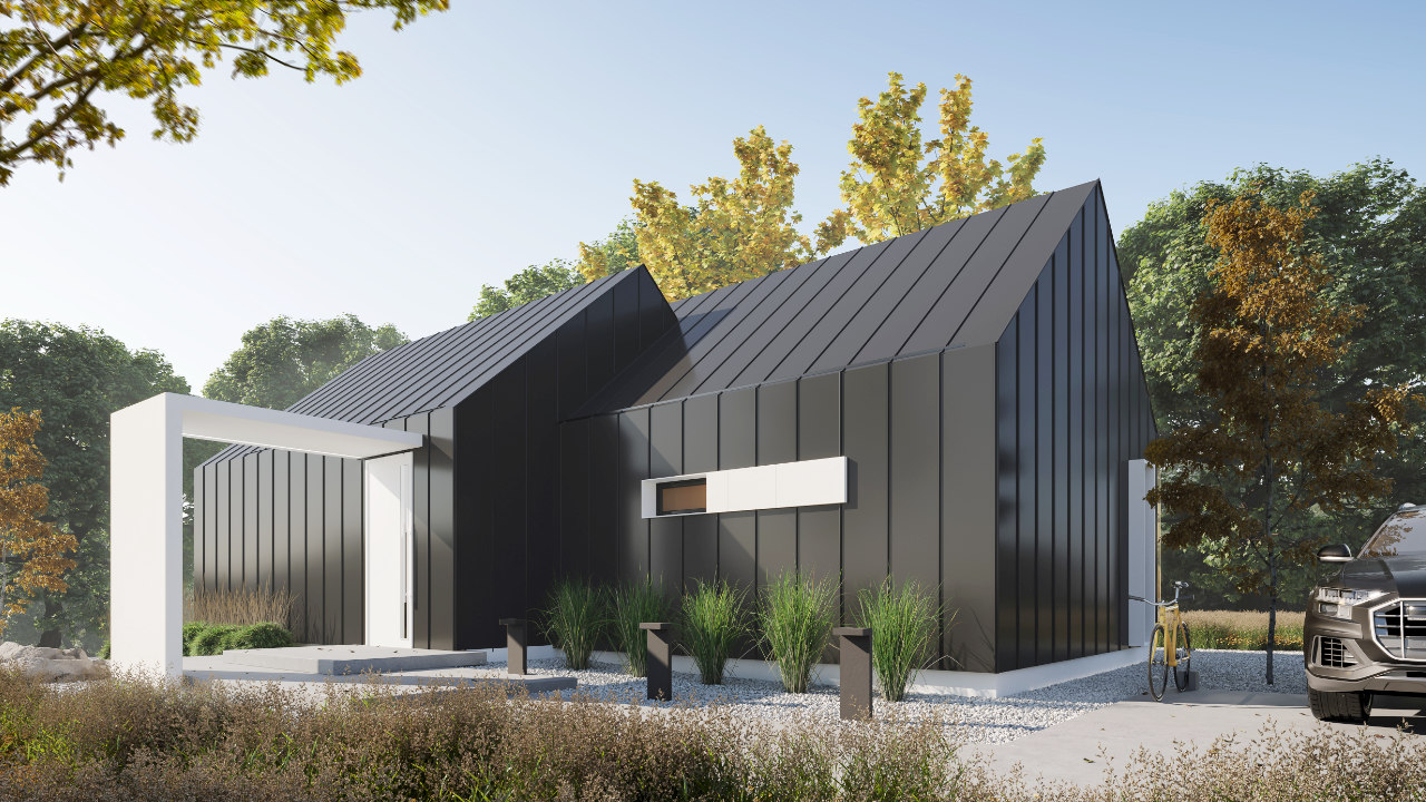 Modern barns with sheet metal cladding with a ribbed profile.